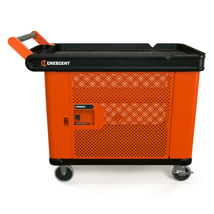crescent-railworks-2-shelf-industrial-utility-cart-with-5-inch-hard-casters-and-mesh-single-door-lockable-storage-iuc2scbm-1dmplr Crescent RAILWORKS 2 Shelf Industrial Utility Cart with 5 Inch Hard Casters and Mesh Single Door Lockable Storage - Image 1