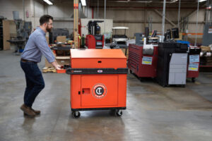 Crescent RAILWORKS 2 Shelf Industrial Utility Cart with 5 Inch Hard Casters and Single Door Lockable Security Panel - Image 4